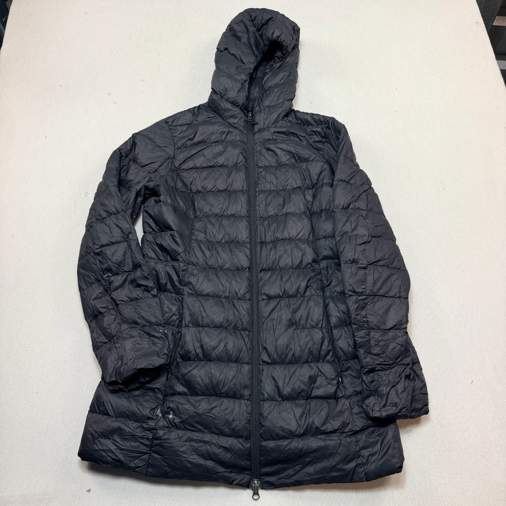 Eddie Bauer Puffer Jacket Women Small Black Fair Hooded Down Insulated Quilted